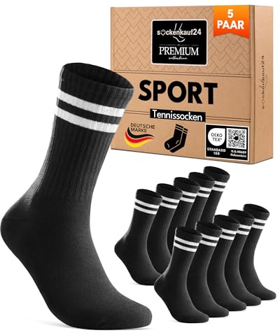 Socken Herren Damen Sportsocken Crew Tennissocken Gepolstert Atmungsaktive Baumwolle 5 Paar Premium Retro-Socken mit Streifen