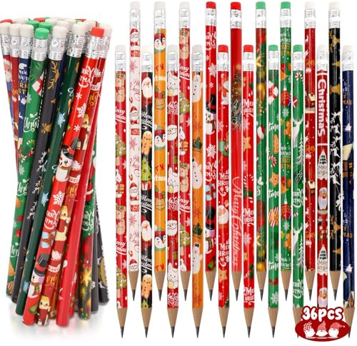 MestectPET Bleistifte Weihnachten. 36 Stück Bleistifte mit Radiergummi. Schreibstifte Kinder Deko für Adventskalender zum Befüllen. Weihnachtsstifte für Kinder Studenten Weihnachten Party