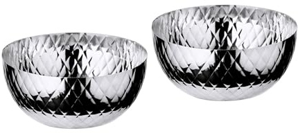 EDZARD Juego de 2 cuencos decorativos Ponza (15 cm de diámetro, 10 cm de | Cuenco de frutas de acero inoxidable pulido brillante, color plateado, decoración de mesa, idea de regalo de boda o día de