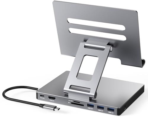 Soporte USB C, adaptador para iPad Pro M4 M2 M1 13 12.9 11 pulgadas iPad Air estación de acoplamiento plegable 4K 60Hz HDMI, carga PD, lector de tarjetas SD/TF, 3 USB 3.0, audio de 3.5 mm, accesorios