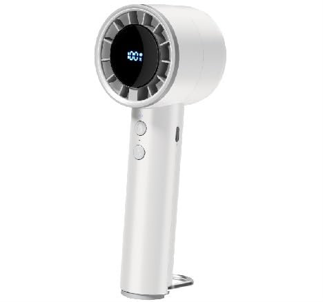 OUILA Handventilator, 3000mAh Mini Ventilator akku Aufladbar mit LED-Akkustandsanzeige, 5-Stufige Windgeschwindigkeit und D-Ring-Haken für Reisen Büro Zuhause