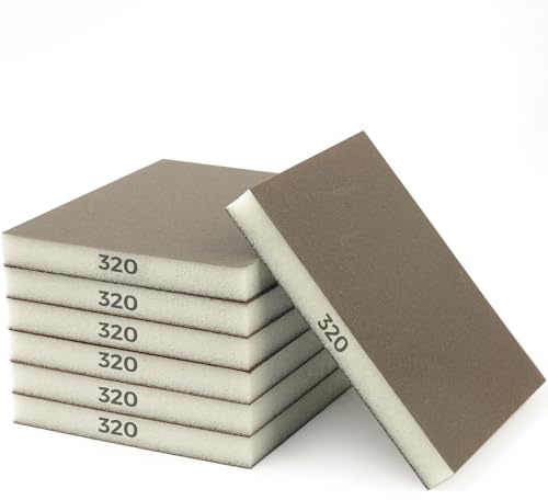STEBRUAM 6 esponjas de Lijado, Almohadillas de Lija de Grano 320, Esponja de Arena Lavable y Reutilizable, Paquete de Papel de Lija para Pared de Madera y Metal