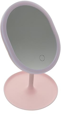 minkissy Espejo De Maquillaje Led Ajustable De Sobremesa Rosa Pequeño para Uso Baño y Dormitorio Luz Regulable 3 Niveles, Adecuado para Maquillaje Detallado y Cuidado Facial