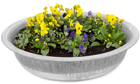 matches21 HOME & HOBBY Große Zinkwanne als runde Blumen-Schale in 64 cm für draussen - Metall-Wanne als Garten-Deko Pflanzgefäß - Zinkschale als Solarbrunnen Metall-Schale oder Outdoor Pflanzschale