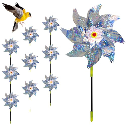 Lot de 10 répulsifs d'oiseaux de moulin à vent, répulsif réfléchissant pour pigeons, répulsif anti-pigeons, répulsif d'oiseaux moulin à vent carillon à vent jardin pour ferme verger jardin (fleurs