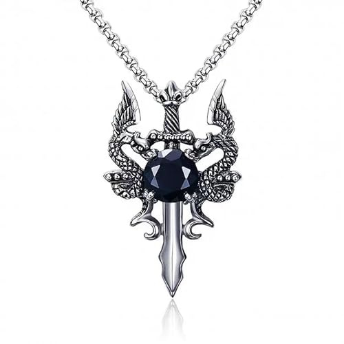 Svärdhänge halsband med drakar och pärla – 3 tillgängliga färger, XL, Metall, Ingen ädelsten