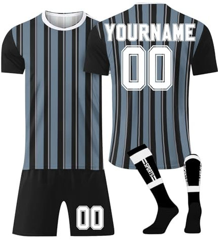 Maillot de Foot Personnalisé Enfant et Adultes avec Nom Numéro de L'équipe, 2025/2026 Maillot de Foot Enfant Ensemble Garçon Vêtements de Football Strips Tee Shirt Short avec Chaussette Gifts