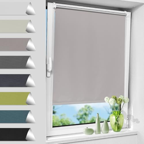 Allesin Verdunklungsrollo ohne Bohren, Grau B35 x H140 cm, Thermorollo Klemmfix, Fensterrollo Klemmrollo easyfix Verdunkelung Rollos Sichtschutz und Sonnenchutz, Seitenzugrollo für Fenster & Tür
