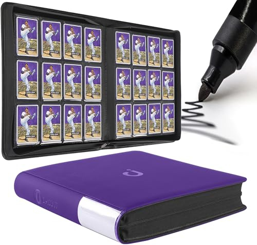 Premium Card Binder 12 Pocket - Fits 1200 Cards，3X4 Ringless Card Binder with Sleeves for Trading Cards & Sports Cards（Model D，Classic Purple）