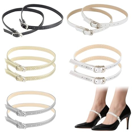 Caldamn 10PCS Adjustable High Heel Straps Shoe Straps Shoe Strap Extenders for Girls - Elastic Leather Replacement Laces - Black, Gold, White, Gray, Silver