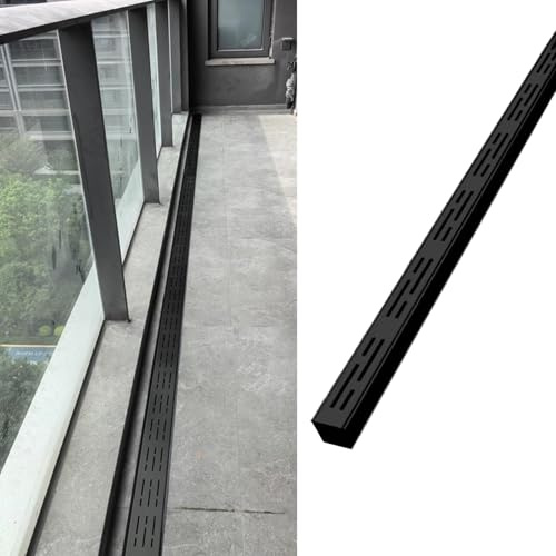 Canaleta Desague con Rejilla Desagüe de Canal Estrecho con Rejilla Extraíble, Kit de Desagüe Francés de Acero Inoxidable Engrosado, Canaleta para Piso Exterior(Black,3.5x3cm(1.4x1.2))