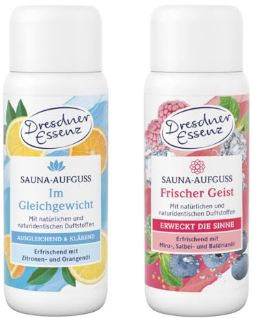 Dresdner Essenz Sauna-Aufguss 2er-Set – Frischer Geist & Im Gleichgewicht | Mentale Frische & innere Balance – Mit Minz-, Zitrus- und Kräuterölen – je 250 ml