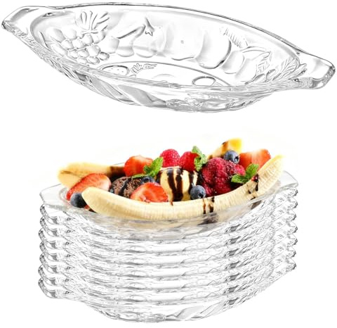Elyyapt 8 Pack Banana Split Dish Boat, 200ml/7oz Ice Cream Sundae Dish, Clear Dessert Dish Serving Bowl, Ice Cream Trifle Bowls Plate for Banana Split Fruits Yogurt Brownies Snack, Transparent