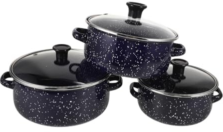 TOYZFRIENDY Juego de Ollas Esmaltadas Pequeñas 3 Piezas, Cacerola Portátil con Asas, Color Azul, Antiadherente, para Cocina Familiar y Estufa, Utensilios de Cocina Versátiles