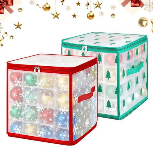 Weihnachtskugeln Aufbewahrungsbox 2er set, 128 Fächer je 7cm, wasserdicht, herausnehmbare Tabletts, Aufbewahrung für Christbaumkugeln (30x30x30 cm)