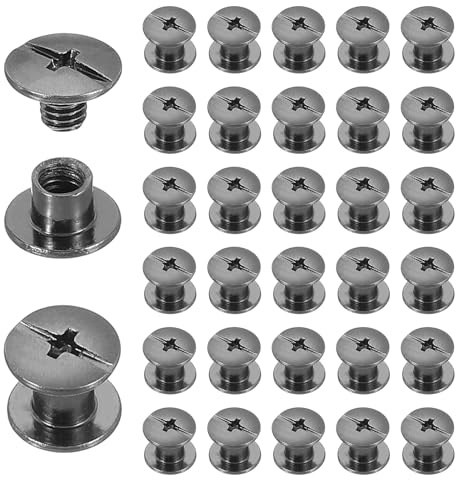 QUARKZMAN 40 Juegos De Remaches Chicago M5x4mm Tornillos De Metal Con Cabeza Phillips Postes Remaches Conectadores Para Manualidades En Cuero Bolsos Encadenado De Libros Negro