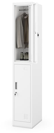 Jan Nowak Spind Schließfachschrank Metall, 2 Fächer, 32 x 185 x 45 cm | Sozialschrank mit Kleiderstange, Lüftung, Etikettenhaltern, 4 Schlüsseln, Stahl 0,6 mm, Wandmontage, robust für Umkleideraum