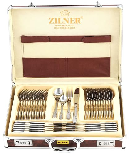 ZILNER Besteck Set 72-teilig für 12 Personen, Edelstahl, Satin Finish | Besteckset im Koffer, spülmaschinenfest, rostfrei, Geschenkset, elegantes Edelstahl-Besteck für Tisch und Feierlichkeiten