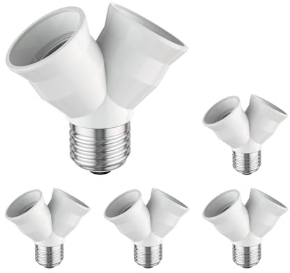 ledscom.de 5x base E27, adattatore splitter a 2 vie, bianco