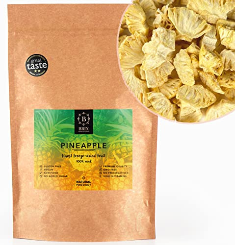 BRIX Piña Liofilizada | Rodajas de Piña Deshidratada 100% Natural 95g | Premio Gran Sabor de Frutas Deshidratadas | Sin OGM ni Gluten, Vegano y Retenido de Vitaminas
