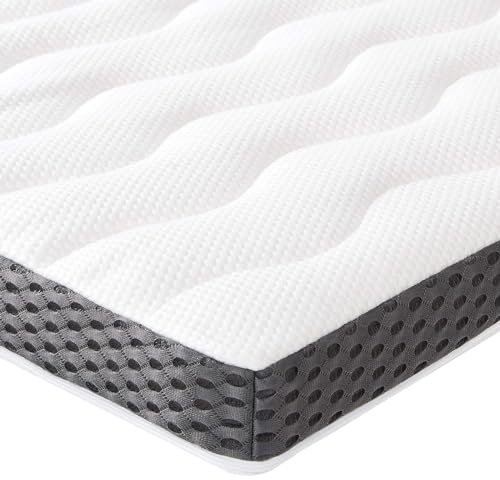 Amazon Basics Topper Piazze Francese 140 x 190 cm in Memory Foam, 7 cm Coprimaterasso, Medio, Bianco