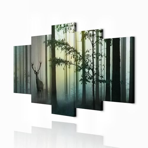 decomonkey Wandbilder Tiere 200x100 cm 5 Teilig Wandbild Groß Wohnzimmer | Leinwandbild XXL, Deko, Schlafzimmer, Büro, Wanddeko, Leinwand, Pictures For Wall, Poster, Wall Painting, Set, Natur