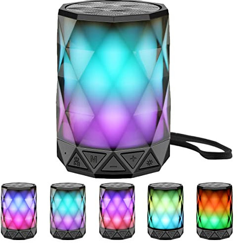 LFS Bluetooth Lautsprecher mit Licht, Musikbox Tragbarer Bluetooth Box wasserdicht, Freisprechfunktion für Phone, Kabelloser Lautsprecher mit Micro SD-Karte
