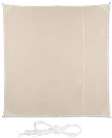 Relaxdays Tenda a Vela Quadrata, Idrorepellente, Anti UV, Corde di Supporto, da Terrazza e Giardino, LxP: 2x2 m, Beige
