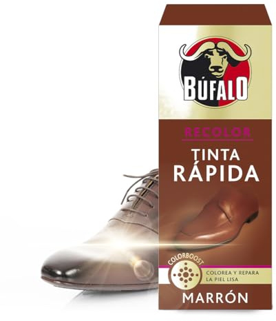 Búfalo Recolor - Tinta Rápida, Colorea y Reaviva la Piel Lisa, Reparaciones y Arreglos de Calzado, Color Marrón - Frasco de 25ml