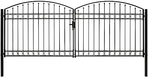 vidaXL Cancello a Doppia Anta Antiruggine Anticorrosione Resistente Barriera Sicurezza Barre Robuste Ingresso Giardino ad Arco Acciaio 400x175 cm Nero