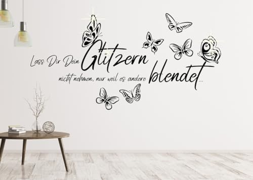 tjapalo® a50 Wandtattoo jugendzimmer mädchen sprüche Wandtattoo Wohnzimmer modern lass dir dein Glitzern Wandtatttoo sprüche wohnzimmer Wandsticker Wohnzimmer, Farbe: Schwarz, Größe: B130xH58cm