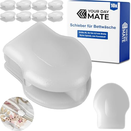 Schieber für Bettwäsche Reißverschluss, 10 Stück, in Weiss, Größe 3, für 4,5 mm Breite Nylon Spirale, für Bettbezug, Kopfkissenbezug, Ersatz Zipper Reissverschluss, RV Reparatur Bett Wäsche Bezug