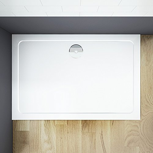 Rectangle 1200 x 800mm Slimline Walk in Wet Romm Stone Resin Shower Tray for Shower Enclosure Cubicle with Waste Trap