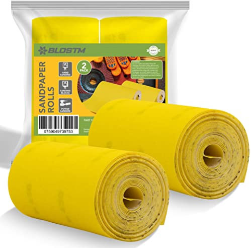 BLOSTM Sandpaper Roll 2 Pack - 120 & 180 Grit, Medium & Fine Abrasiveness for Wood, Metal, Plastic - Professional Finish Rolls - 5 Meters Each