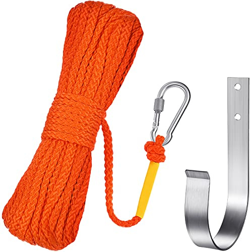 Shappy 15 M/50 Ft Hollow Braided Polypropylene Rope Heaving Line with Spring Hook for Ring Buoy Bracket Pool Life Preserver Ring Rope(Orange)