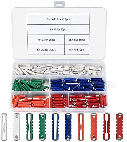 210 Pezzi Kit Fusibili Siluro per Auto, 5A/8A/10A/16A/25A Sostituzione Assortimento di Fusibili ci Continentali per Auto