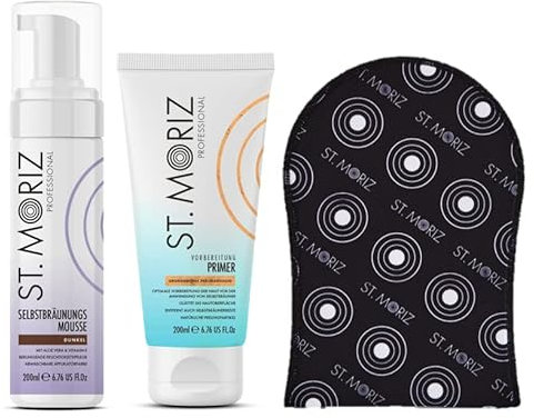 St. Moriz Professional Set: Mousse 200 ml + Primer 200ml + Applikator-Handschuh 1Stk. (Dunkel)