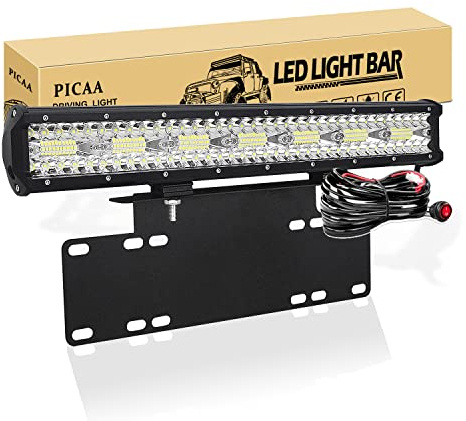 PICAA LED-strålkastare till fordon, 8D, 50,8 cm (20 tum), 420 W, arbetsbelysning för SUV, terräng, ATV, UTV, fyrhjuling, traktor och andra fordon, med 38 cm stor nummerplåtshållare