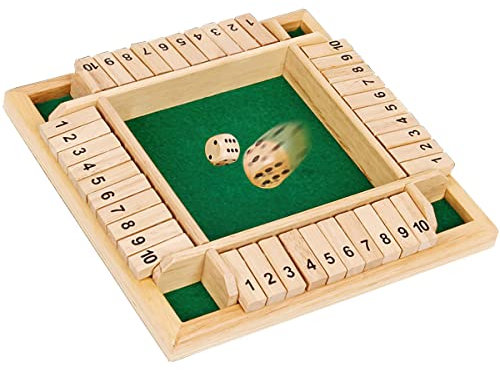 ACTOYS Shut The Box Shut The Box Spiel, Brettspiel aus Holz mit 2 Würfel, (Grüner Boden)