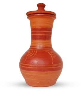 Uncommon Attractive Handmade Design 2L Luxury Look Clay Water Pot with Lid for Best Gift Item, Home/Hotel Kitchen Table Decor Natural Cool Save Storage Jugs