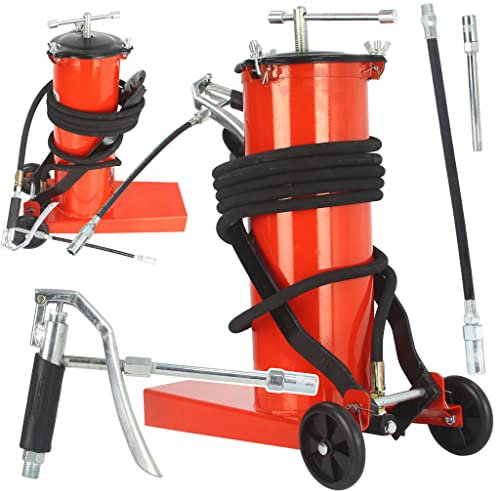 Marpol Ingrassatore Pneumatico a Barile 6L 360 Bar Lubrificatore Grasso a Pedana Tubo 4m | con Ruote | Azionamento Leva | 2 estremità Rigida e Flessibile