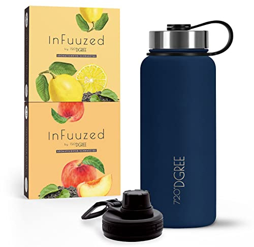 720°DGREE Eistee to go InFuuzed 2x 25 Beutel für mind. 25l + Thermo Trinkflasche 950ml noLimit - Das Erfrischungsgetränk Ohne Zucker & Kalorien - Lecker leichte Alternative zu Eis Tee, Softdrinks