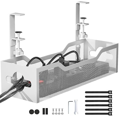 Kabelmanagement-Tablett für den Schreibtisch, ohne Bohren, 34 cm, Metallablage mit Klemme für Drahtmanagement, Litwaro Kabel-Organizer, Heimbüro, Schäden am Stehpult, Weiß