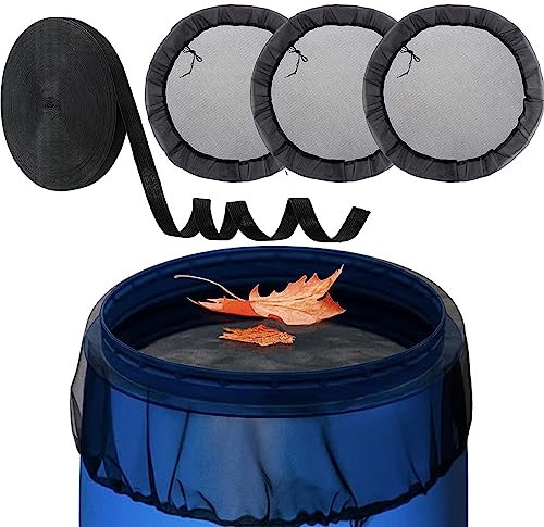 3 Pcs Mesh Cover for Rain Barrels Of Diameter 39 Inch Enhanced With Free Cut Elastic Band And Adjustable Drawstring Rain Water Collection Bucket Netting Cover Prevents Mosquitoes, Leaves, Debris