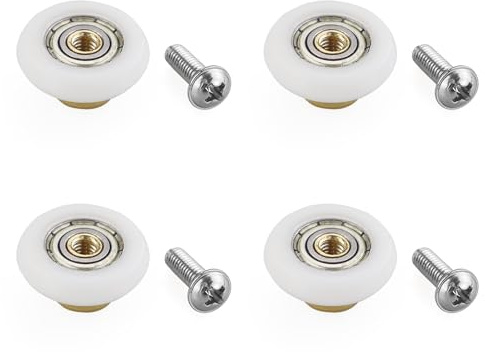 Lot de 4 roulettes de porte de douche en acier inoxydable de 19 mm de diamètre, blanc, 19 mm x 5 mm (acier inoxydable)