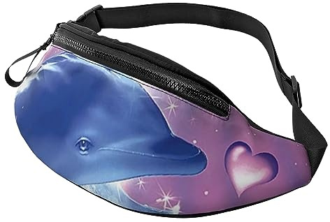 Traditionelle Windmühlen-Gürteltasche für Bauchtasche mit Kopfhöreranschluss und Taschen, verstellbarer Gürtel für Outdoor-Workout, Wandern, Delfine in Love, Einheitsgröße