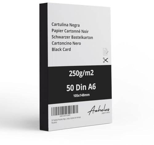 50 Blatt Fotokarton A6 Schwarz 250gr/m2 - Postkarten A6 Schwarz - Packung mit 50 Blätter Tonpapier 14,8x10,5cm - Bastelkarton - Postkarten, Geschenkkarten, Einladungen, Handarbeiten, Kunsthandwerk