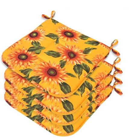 emmevi Set 4 Cuscini Sedia Cotone Con Lacci Lavabili Morbidi Universali Copri Sedie Cucina Girasoli Gialli