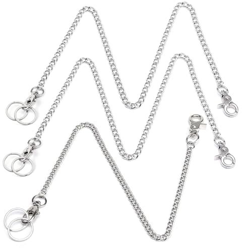3 Stück Lange Schlüsselkette Set, Hosenkette mit Karabinerhaken Panzerkette, Silber Brieftasche Kette für Männer Frauen, Punk-Schlüsselanhänger für Portemonnaie Schlüssel