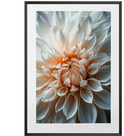 MJ-GRAPHICS® - Kunstdruck Dahlie Blume - Fotografie weiße Blätter - Wandbild Din A3 in Galerie Qualität dickes 300g Posterpapier - Natur Bild Raumdeko Wohnzimmer & Schlafzimmer - ohne Bilderrahmen